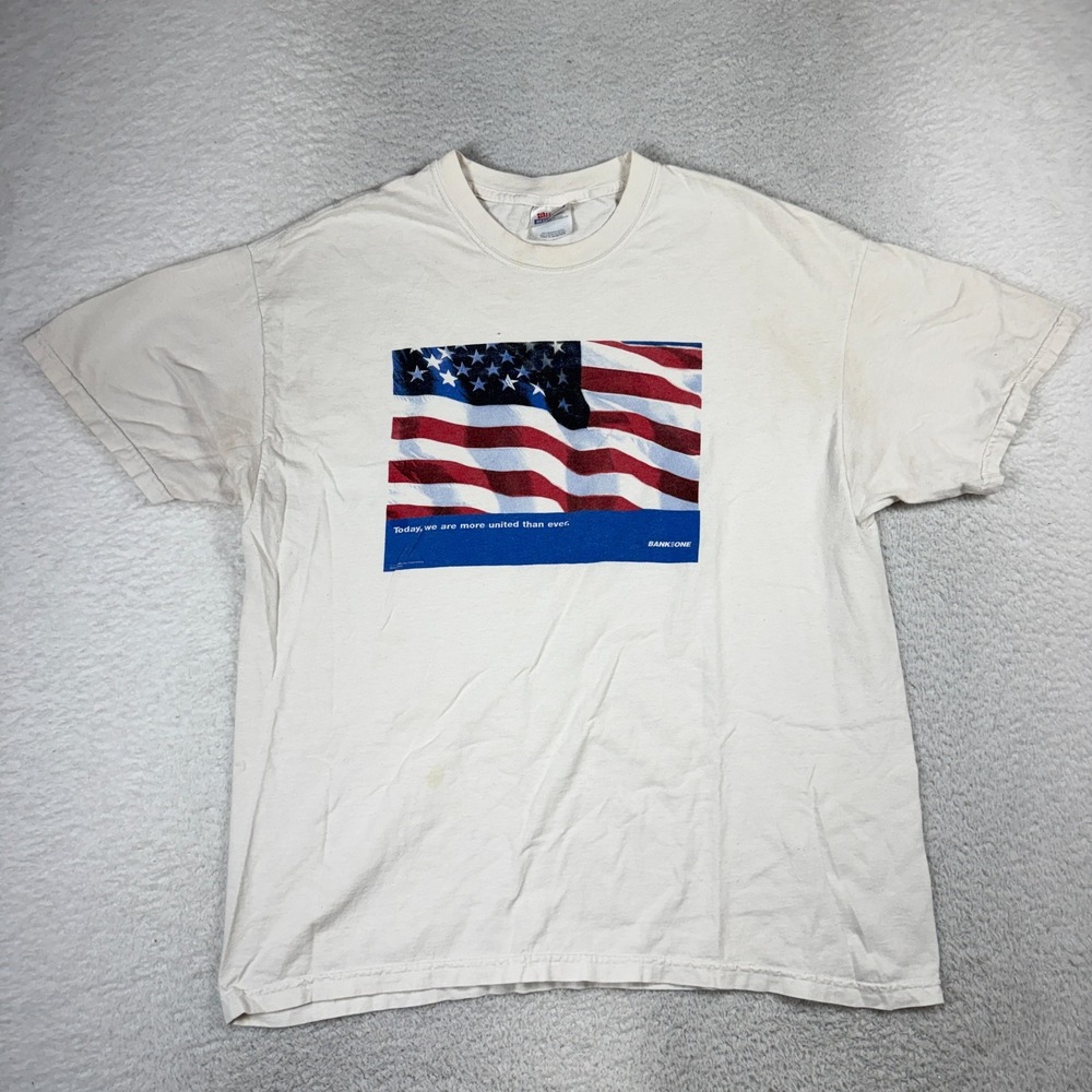 Vintage Bank One Corporation Shirt White Size Mens XL Hanes Heavyweight 90s